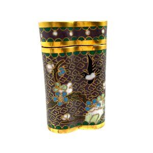 VTG Asian Cloisonné Enamel Trefoil Shape Curiosity Piece with Lid Floral Design